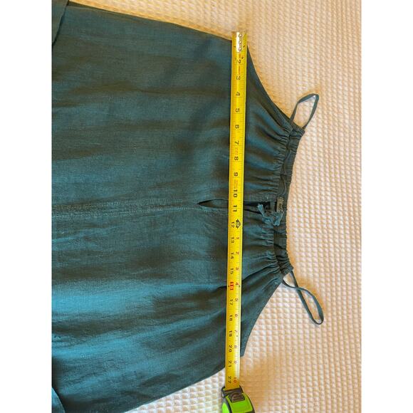 Meo Meli Linen Green Spaghetti Strap Halter Relaxed Fit Front Slit Maxi Dress XL - Picture 7 of 12